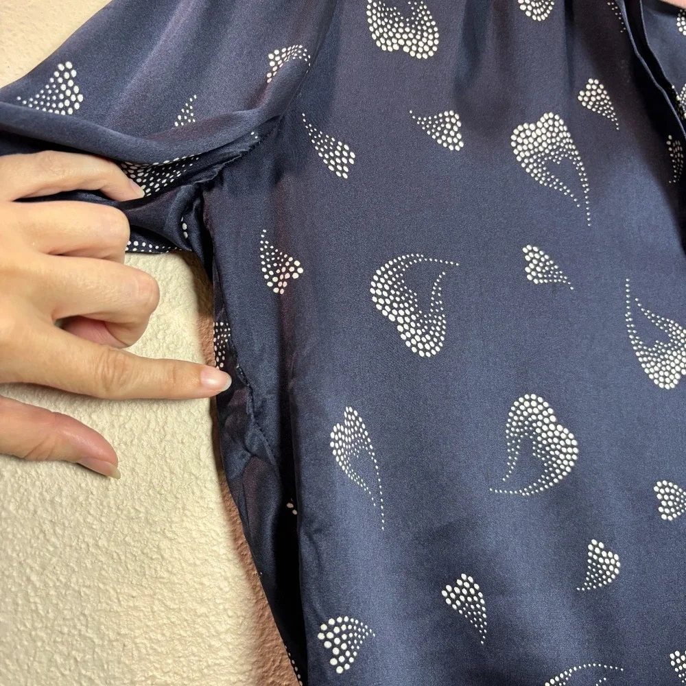 Joie Heart Mintee‎ Silk Button-Front Blouse in Navy Blue Size Women's Small Top